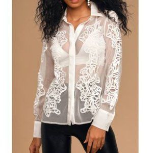 🔆NWT Lulu's Sheer White Button-Up Long Sleeve Top